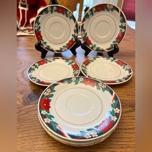 Tienshan Deck the Halls Saucers 6" Christmas Set of 8